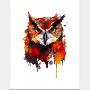 Owl paint splatter Posters and Art